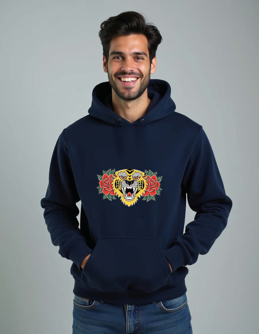 Thumbnail: head of a tiger with flower Unisex Graphic Printed Hoodies for mens & womens