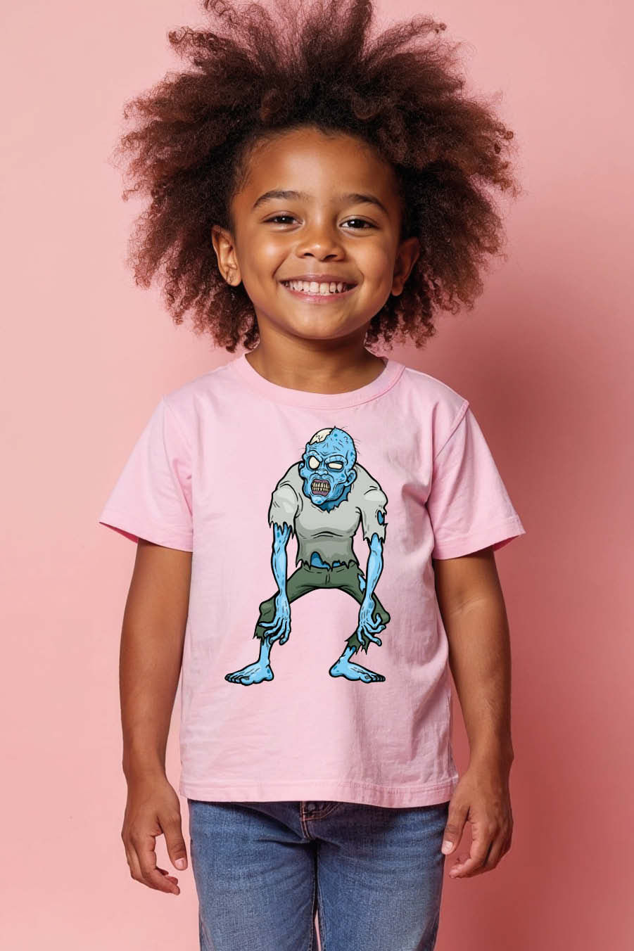 Thumbnail: Hunched Blue-Skinned Zombie T-Shirt Colorful Casual Kids Printed T-Shirt