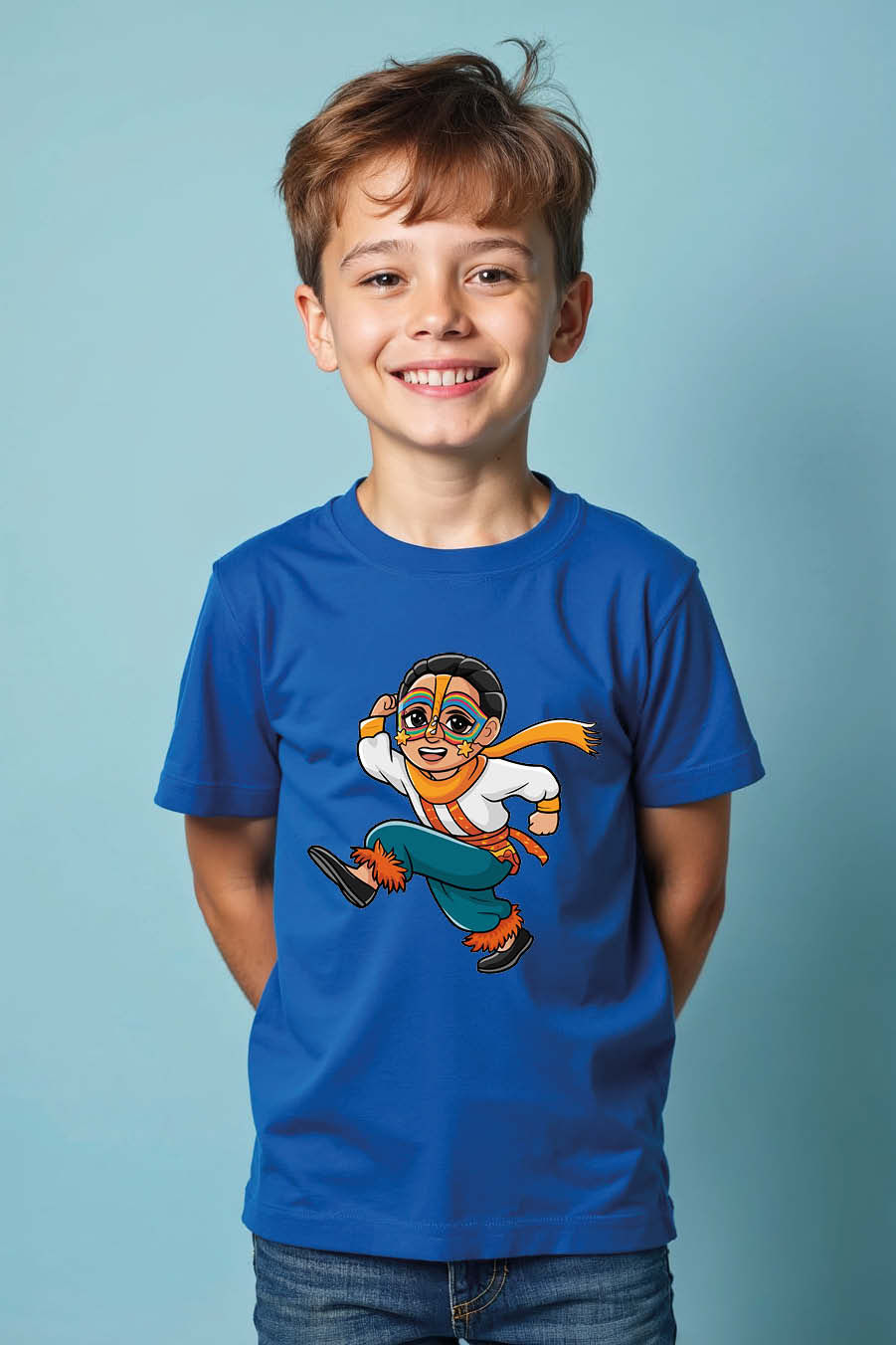 Thumbnail: Joyful Folk Dancer Kid Modern Typography Print T-Shirt for Kids – Graphic Print