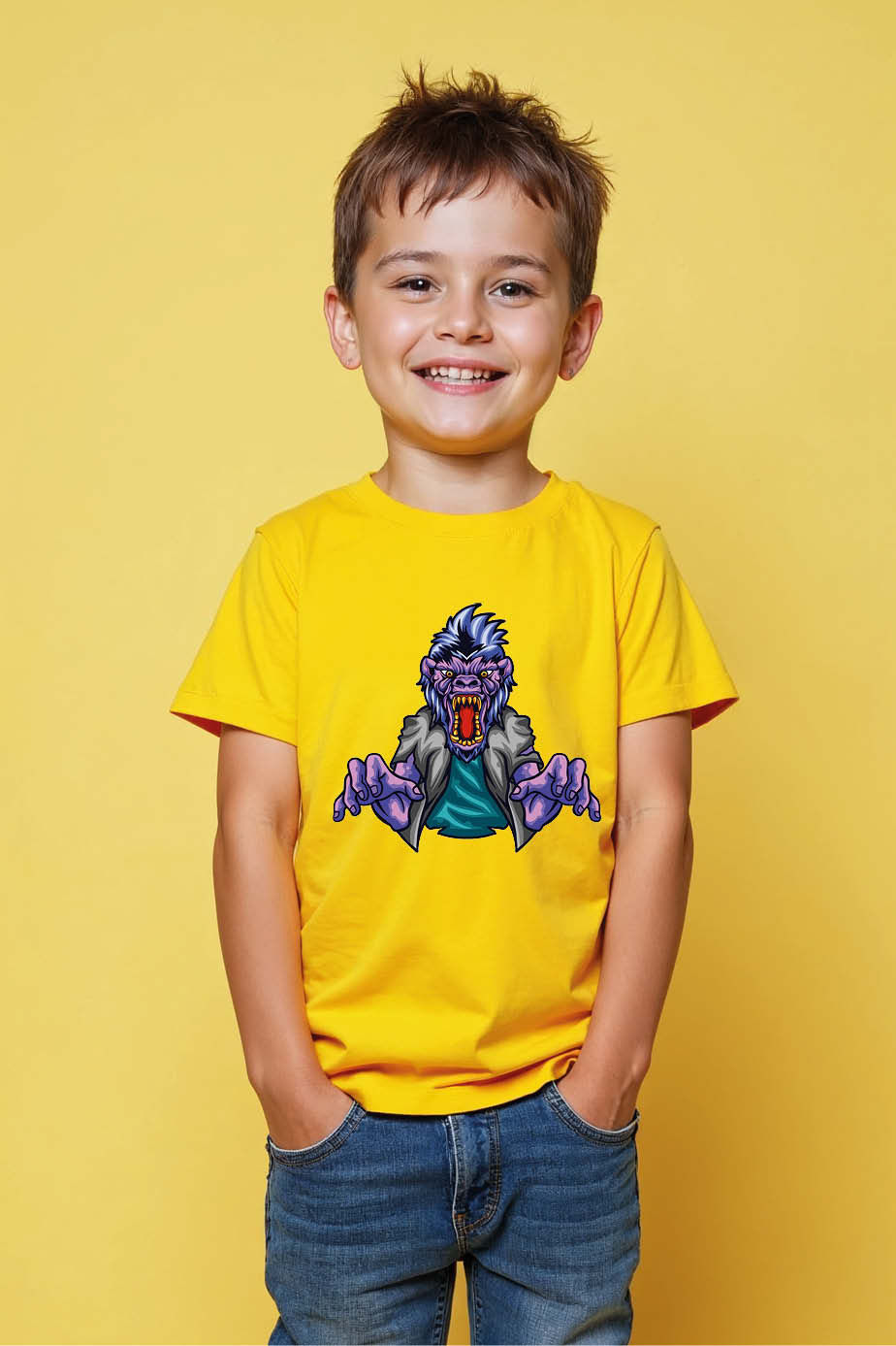 Cool Gorilla Monster Printed Kids T-Shirt – Funky Cartoon Graphic Tee