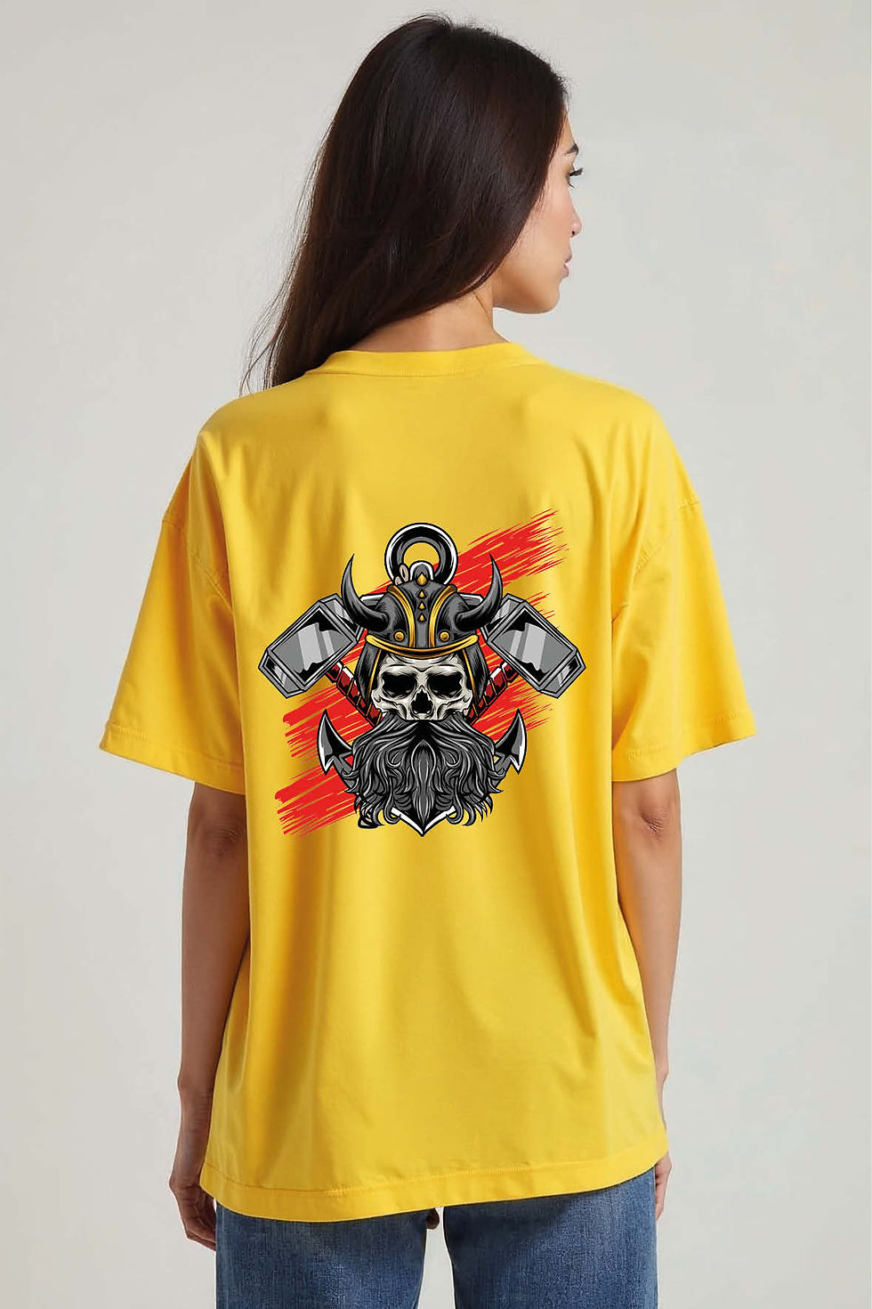 Bearded Viking Skull Unisex Oversized Drop Shoulder T-Shirt for Men & Women