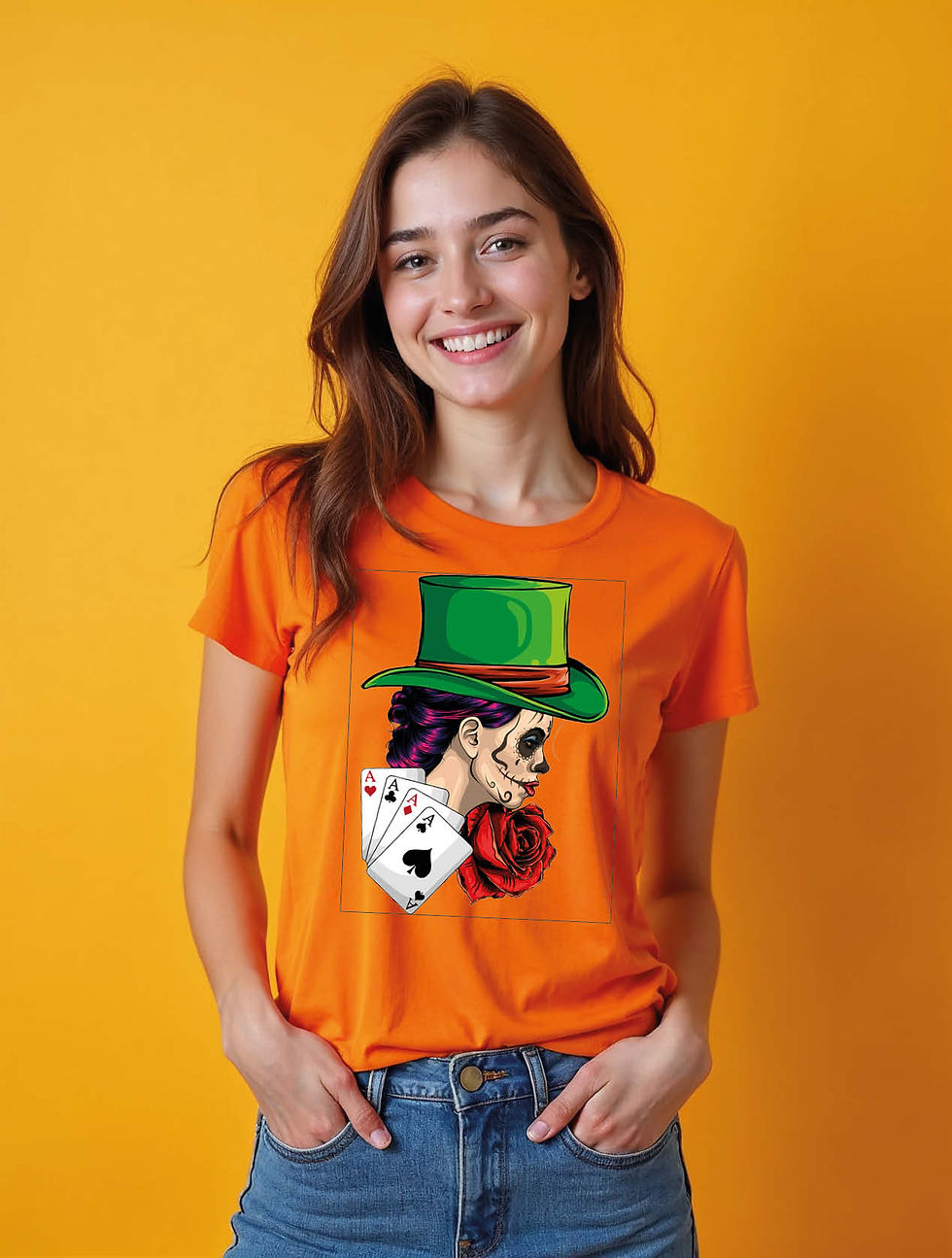Thumbnail: Sugar Skull Top Hat  Modern Women’s Streetwear T-Shirt – Hot Deal