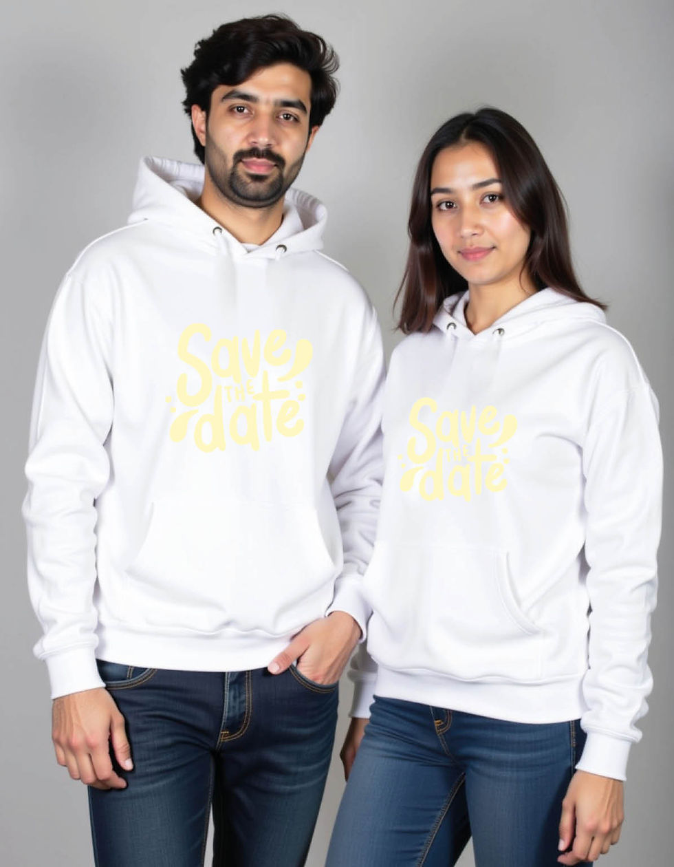 Thumbnail: save the date Urban Stylish Fashion Printed Graphic Couple Hoodies