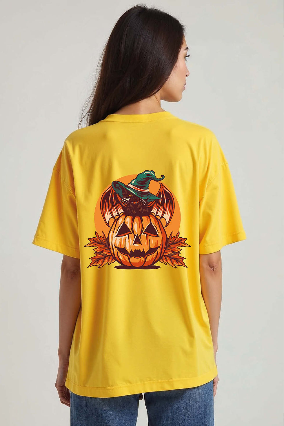 Witch Bat Pumpkin Vintage Unisex Drop Shoulder Oversized T-Shirt