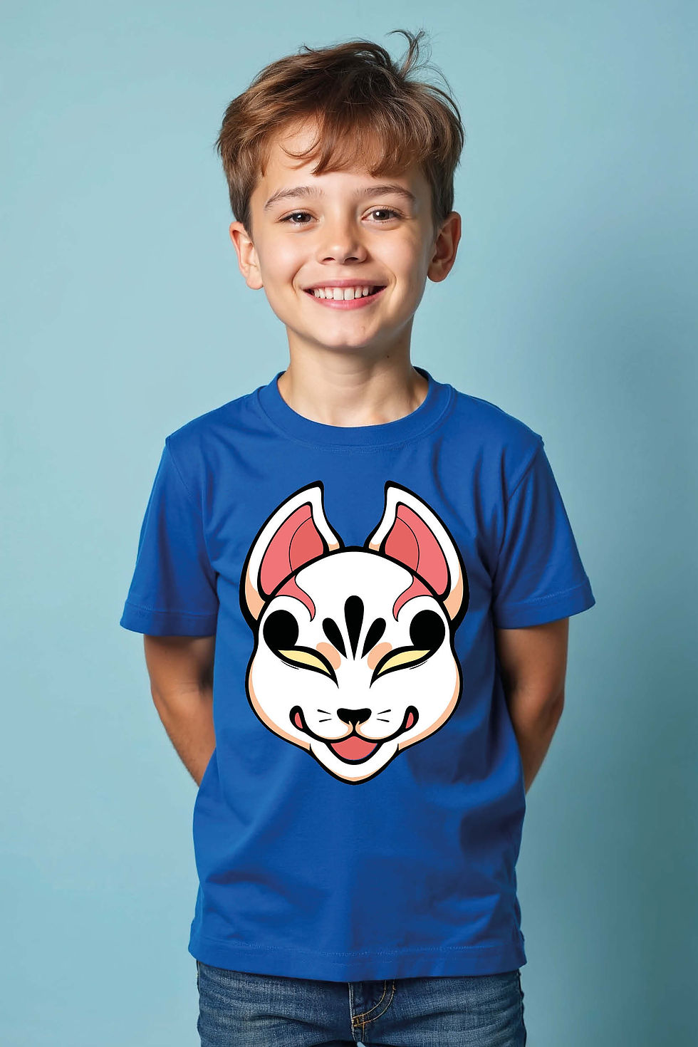 Thumbnail: Traditional Japanese Kitsune Fox Mask Kid' s T-Shirt Playful Kids Graphic Tee