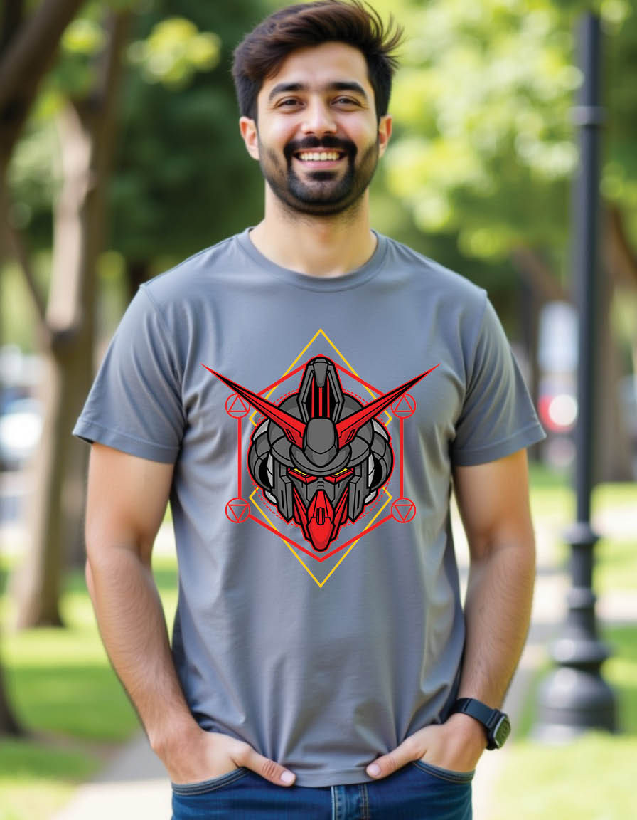killer robot head with sacred geometry mens printed graphic t shirt