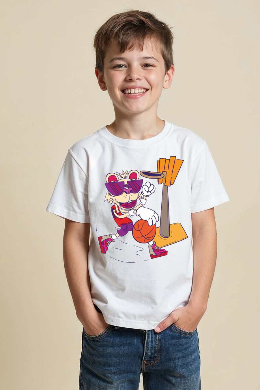 Cool Bear in Sunglasses Playing Basketball Graphic T-ShirtPlayful Stylish Kids