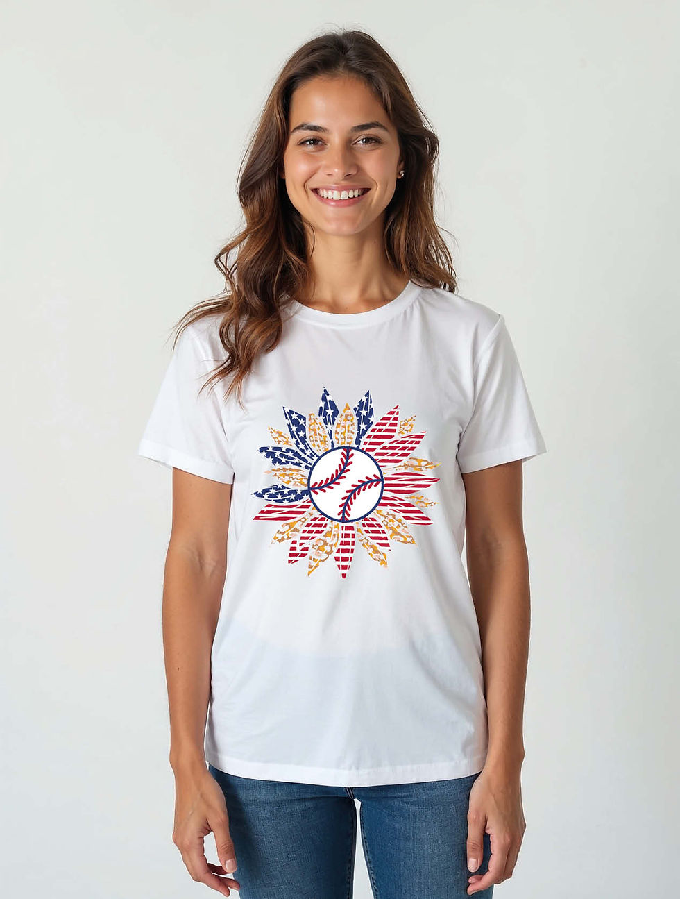 Thumbnail: Patriotic Baseball Sunflower Cool Women’s Printed Graphic Streetwear T-Shirt