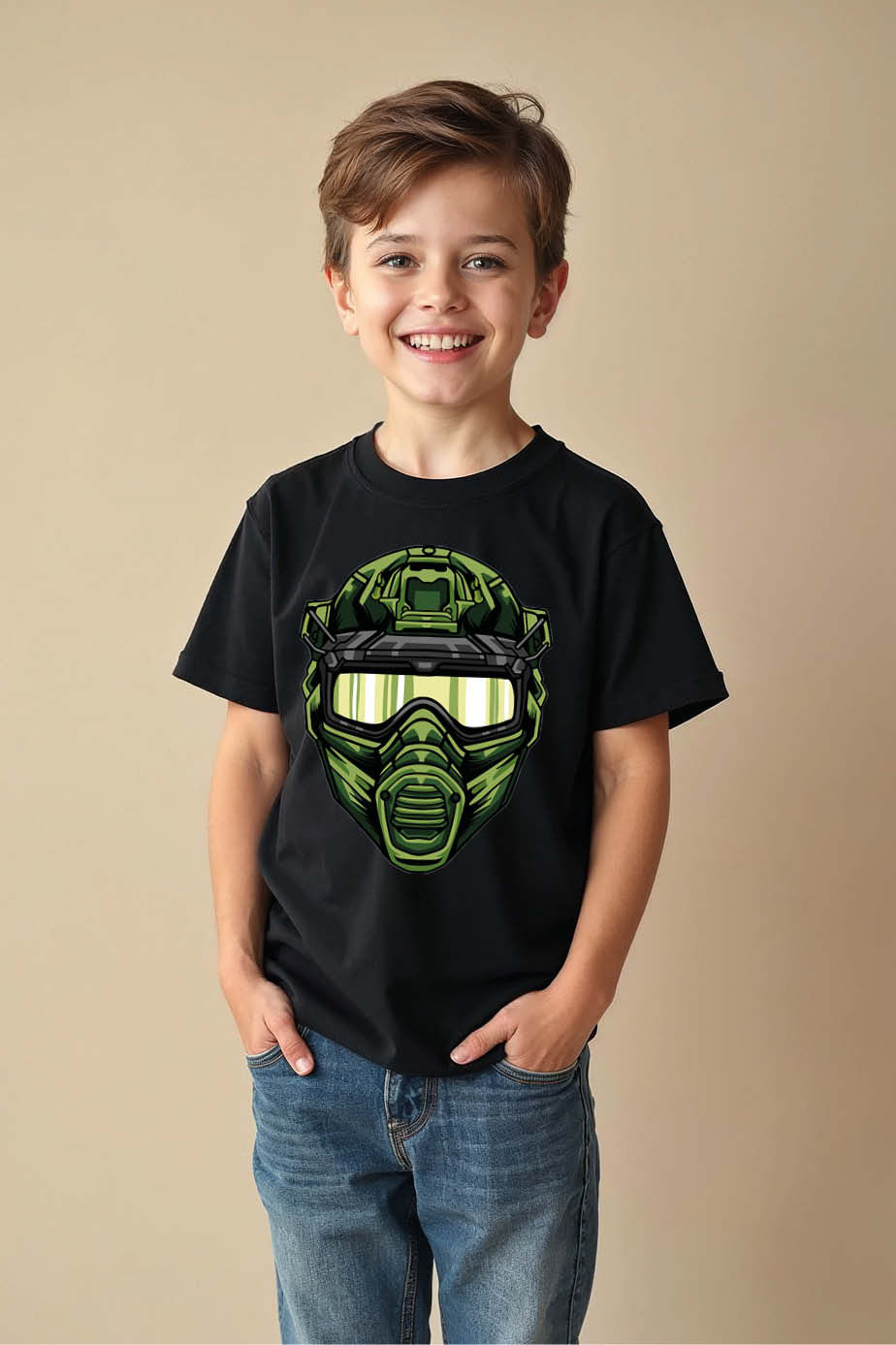 Green Sci-Fi Tactical Helmet Graphic Tee Stylish Stylish Kids Graphic