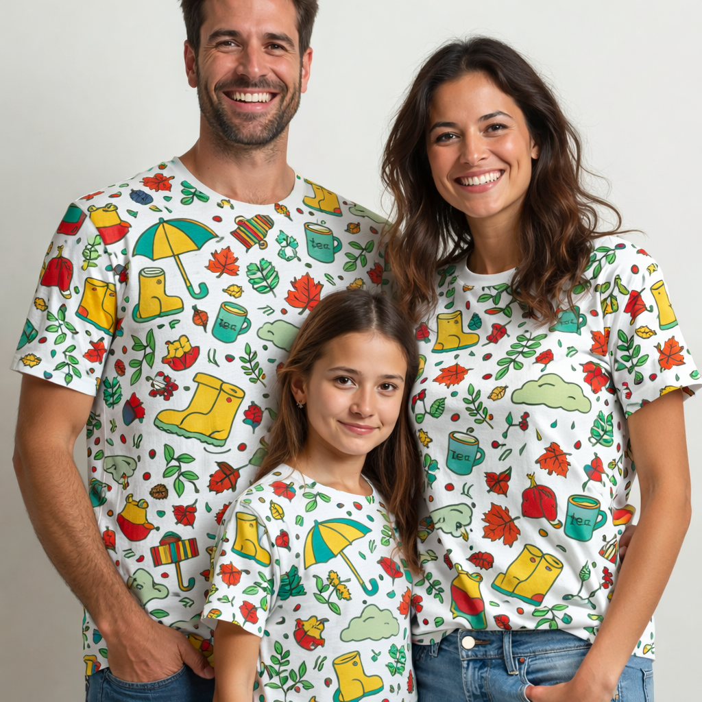Fall family portrait with matching printed tees pack of 3