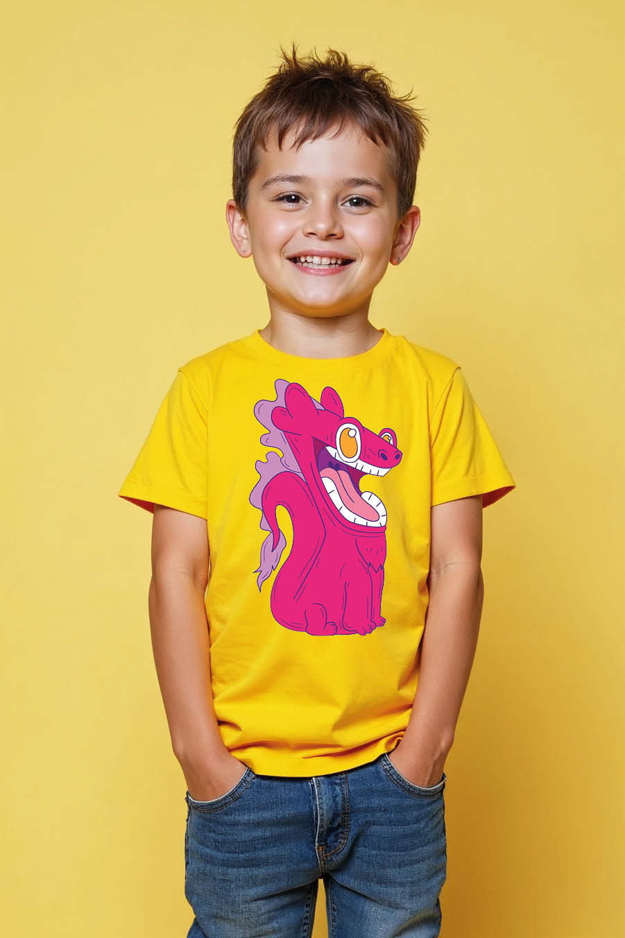 Thumbnail: Excited Pink Dragon Graphic Sweatshirt Playful Typography Print T-Shirt