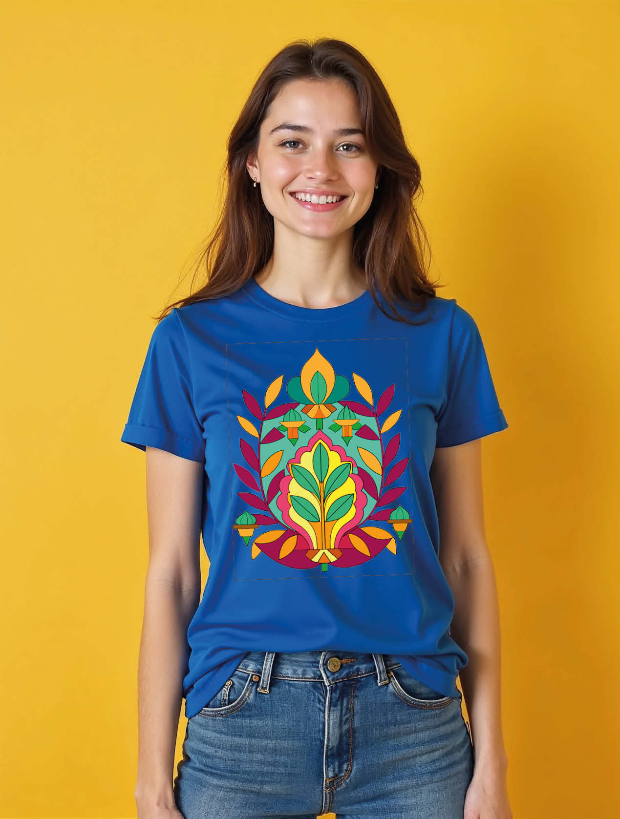 Colorful Abstract Botanical Folk Art Trendy Women’s Printed Graphic T-Shirt