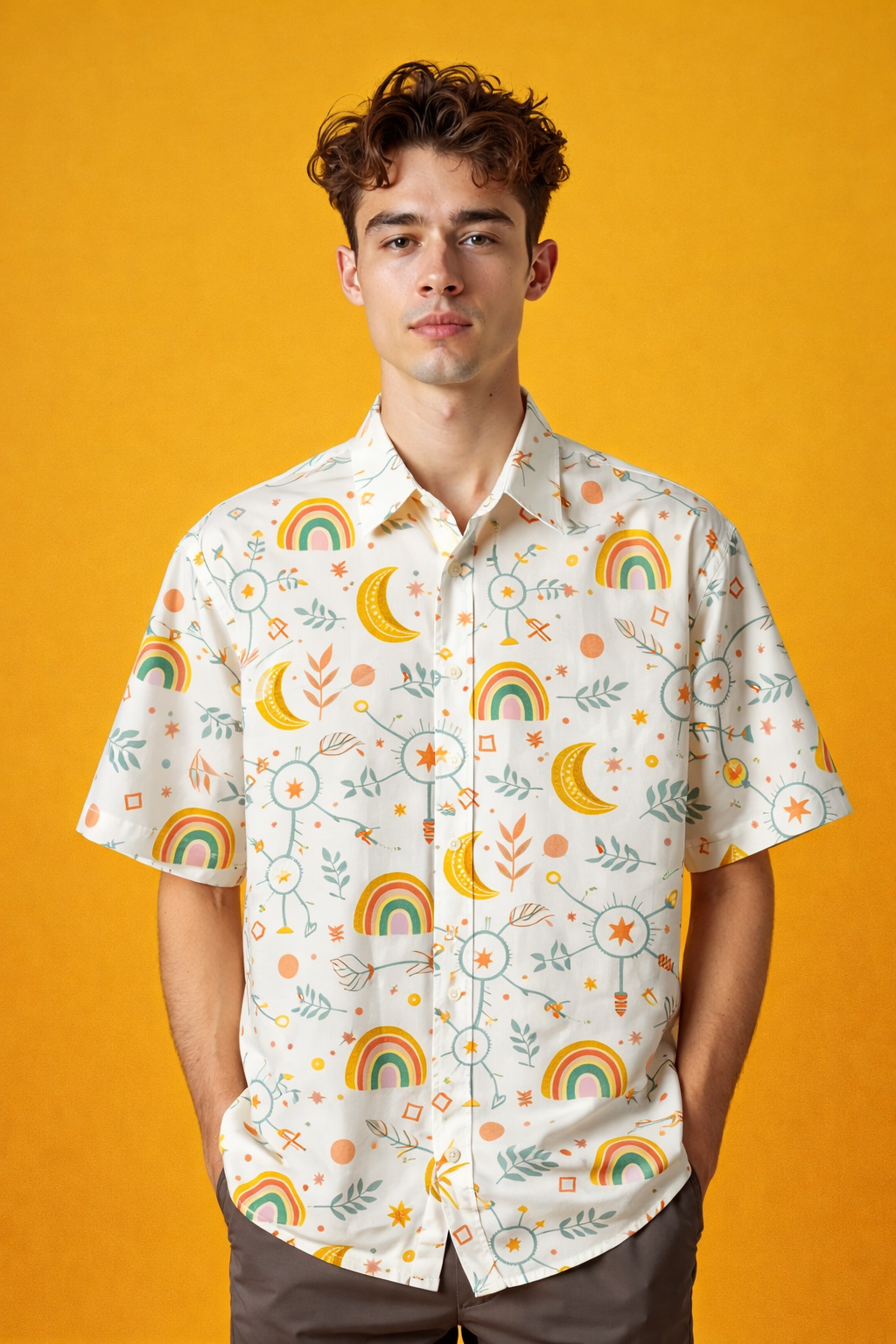 Rainbow with half moon Urban Patterned AOP Oversized Shirt – Premium Look