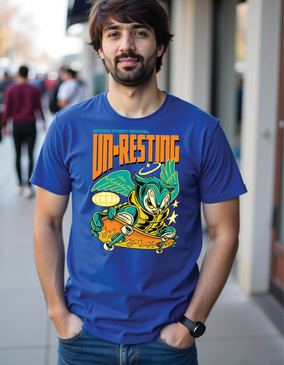Thumbnail: skating owl streetwear cartoon mens printed graphic t shirts