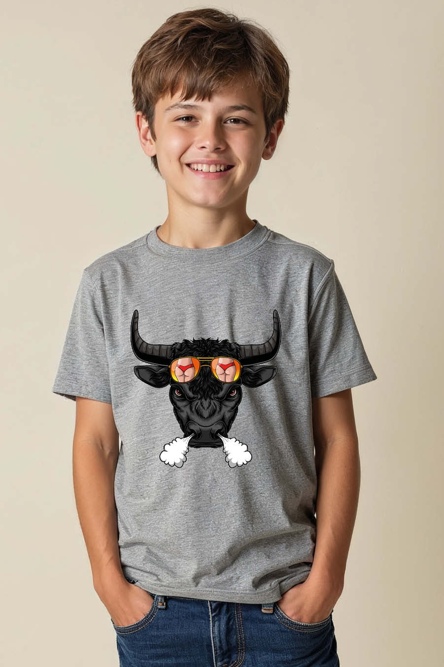 Thumbnail: Angry Black Bull with Steaming Nostrils and Sunglasses T-Shirt Premium Quality