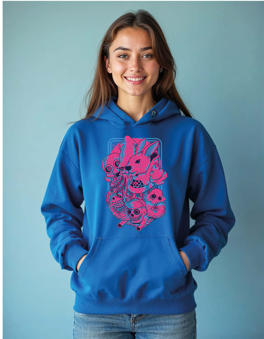 Thumbnail: Playful Pink Bunny Pop Premium Unisex Printed Graphic Hoodies For Men & Women