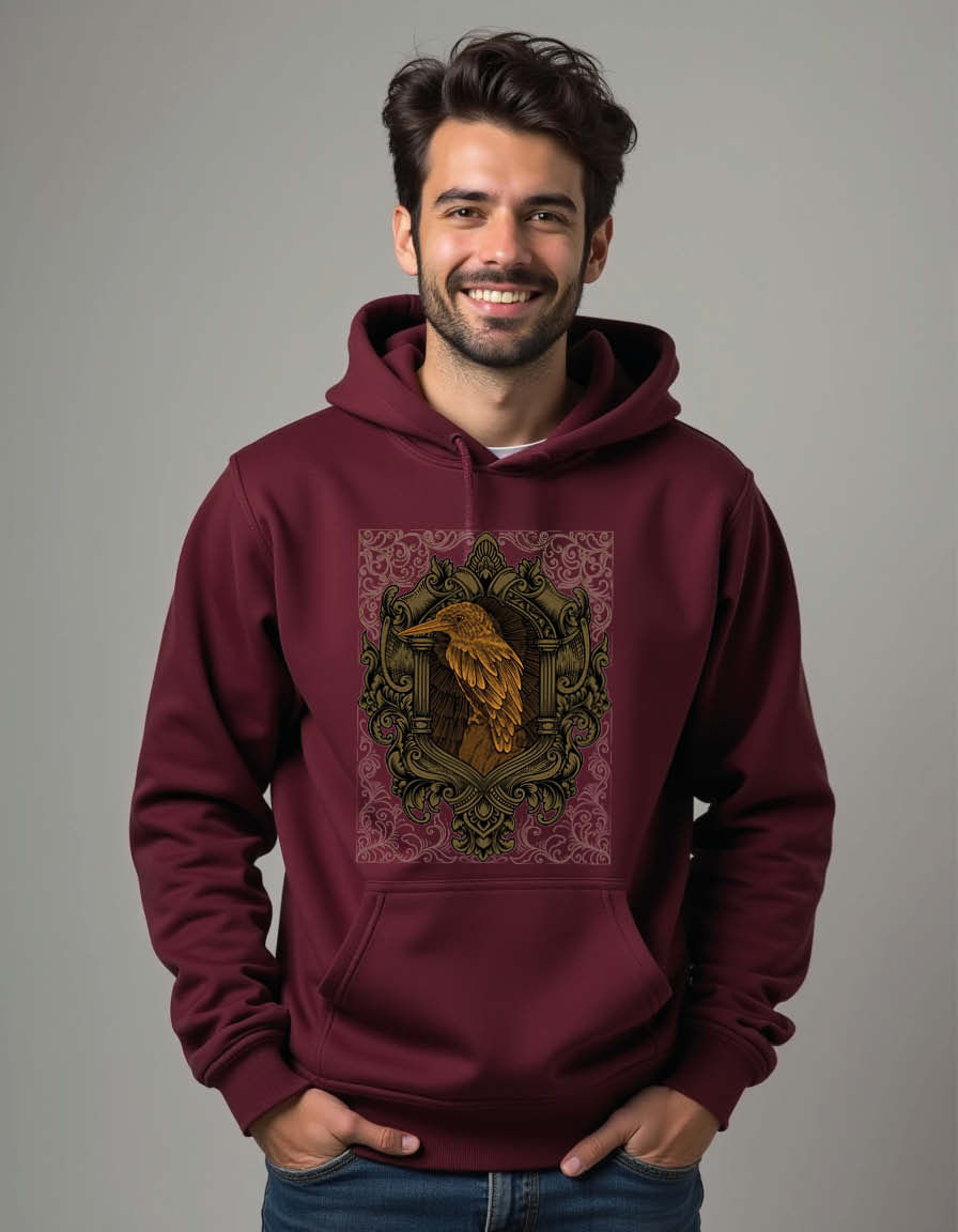 Thumbnail: crow or raven vintage engraving style Unisex Graphic Printed Hoodies