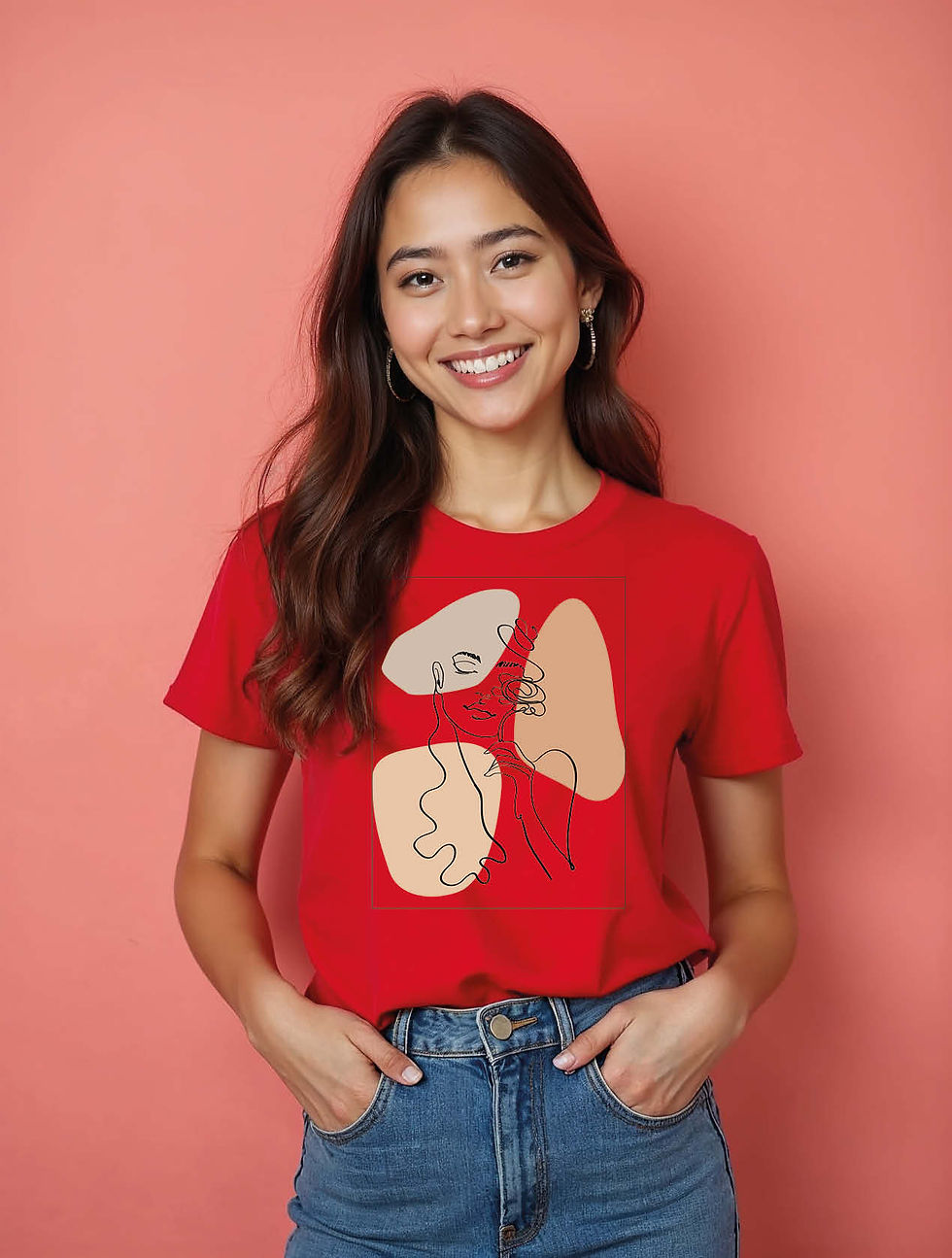 Thumbnail: Abstract Minimalist Faces  Casual Women’s Streetwear T-Shirt – Hot Deal