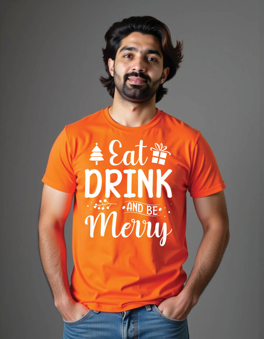 eat drink be merry christmas quote mens printed graphic t shirt