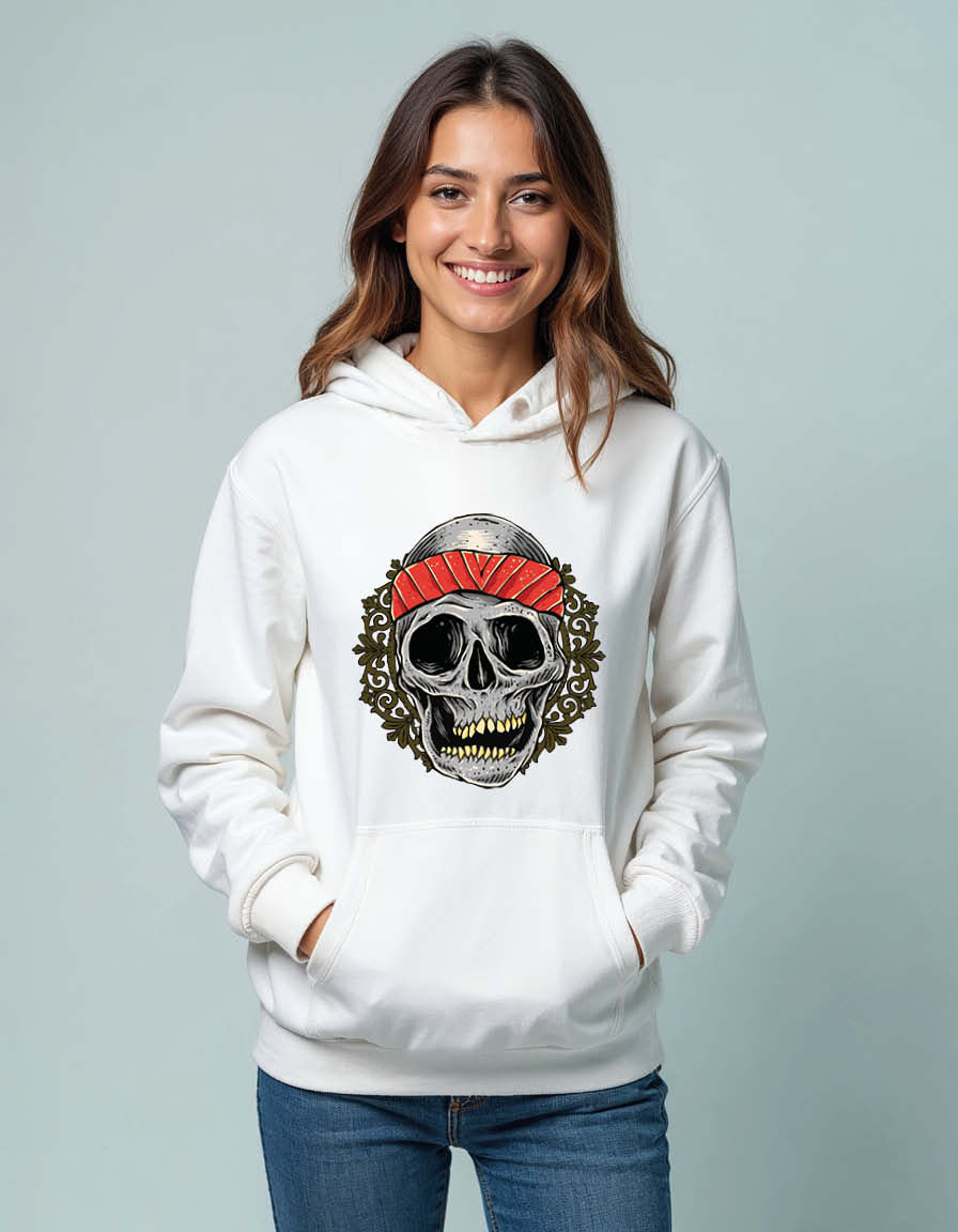 Thumbnail: skull wearing a red bandana Unisex Graphic Printed Hoodies for mens & womens