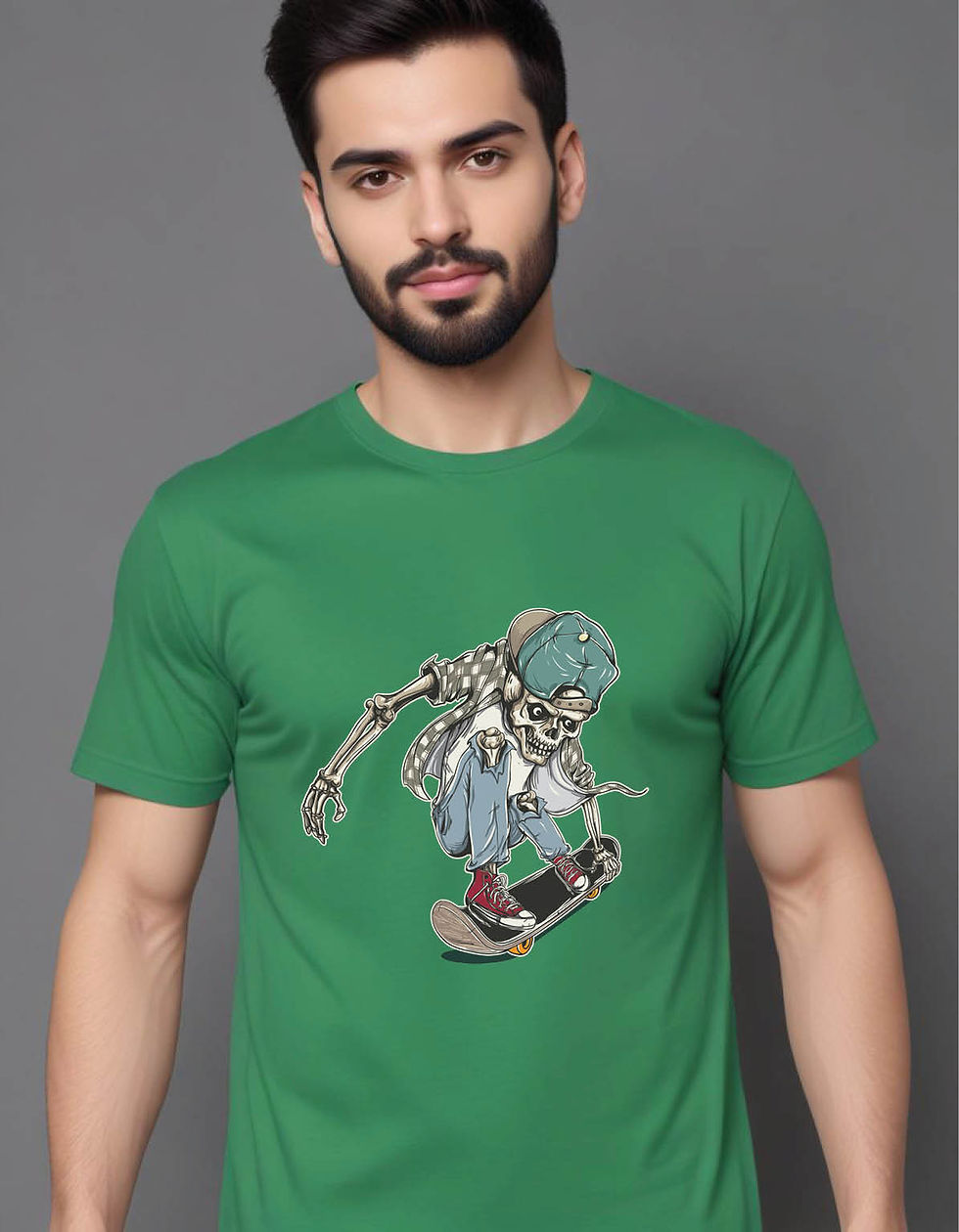 Thumbnail: skater skeleton background mens printed graphic t shirt