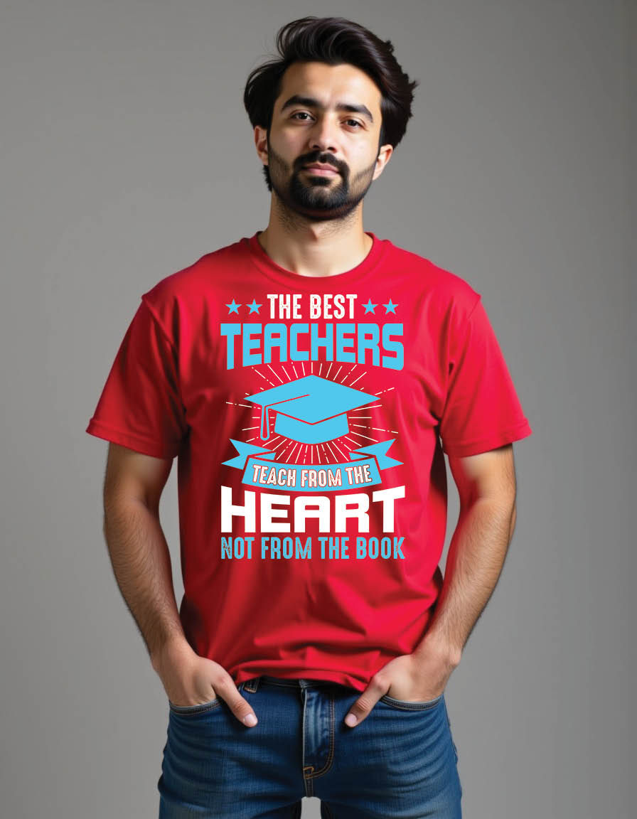 Thumbnail: best teachers teach from heart from book teacher mens printed graphic shirt
