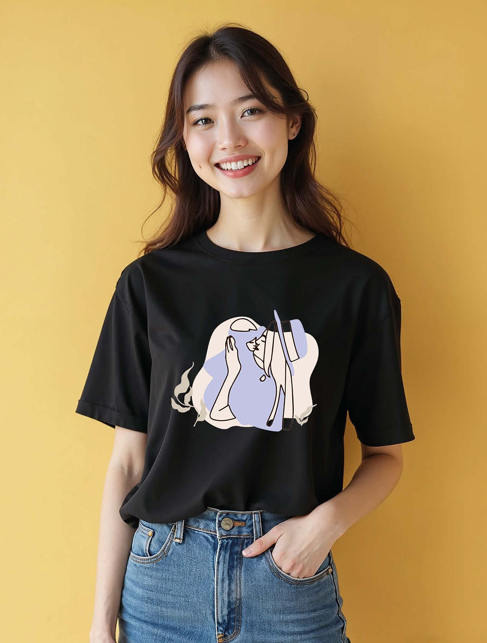 Thumbnail: Minimalist Anime Girl Line Art  Trendy Women’s Typography T-Shirt – Best Price