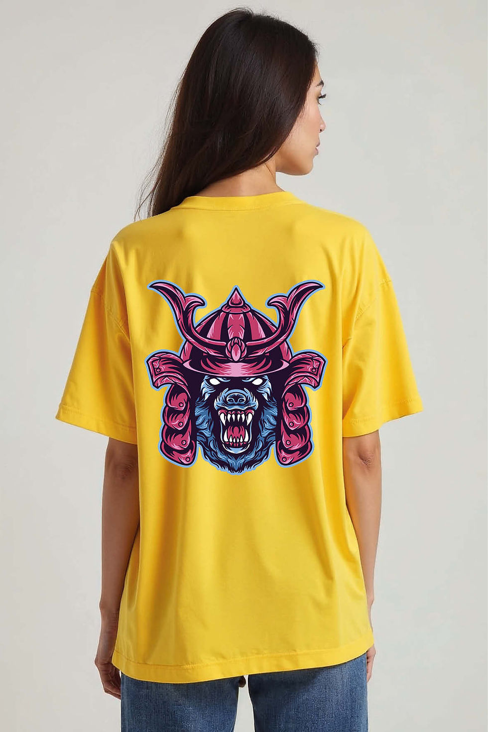 Fierce Samurai Bear Cool Unisex Drop Shoulder Oversized T-Shirt