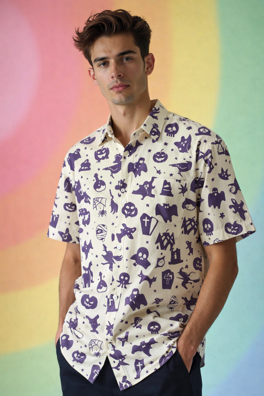 Halloween style Trendy Oversized Patterned Shirt with Full AOP Coverage
