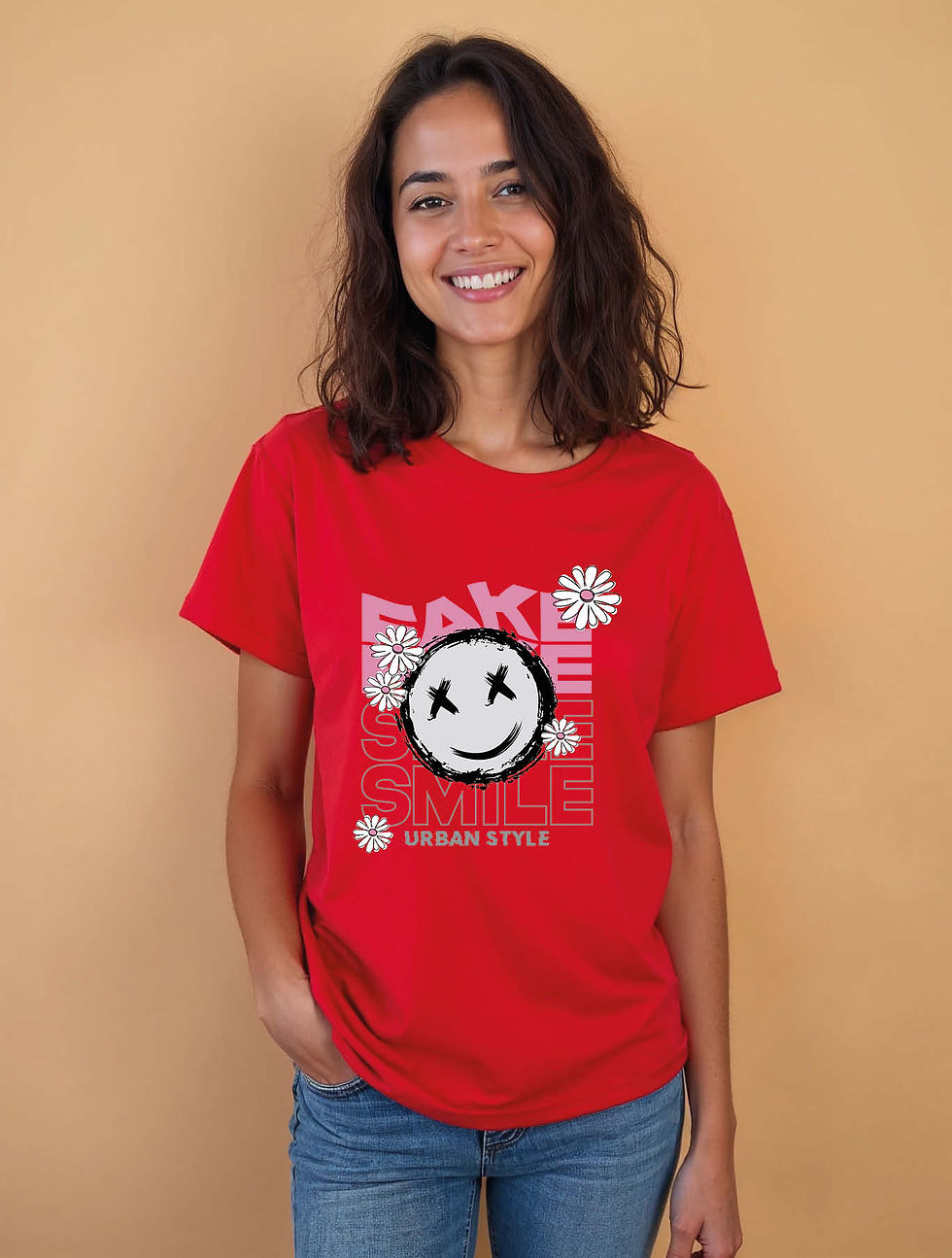Thumbnail: fake smile urban style Casual Women’s Printed Streetwear T-Shirt – Buy Now