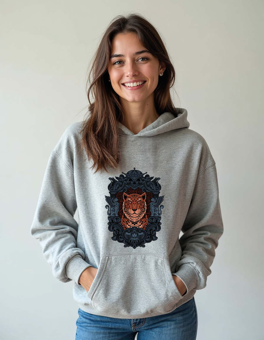 Thumbnail: tiger head with an antique engraving Unisex Graphic Printed Hoodies