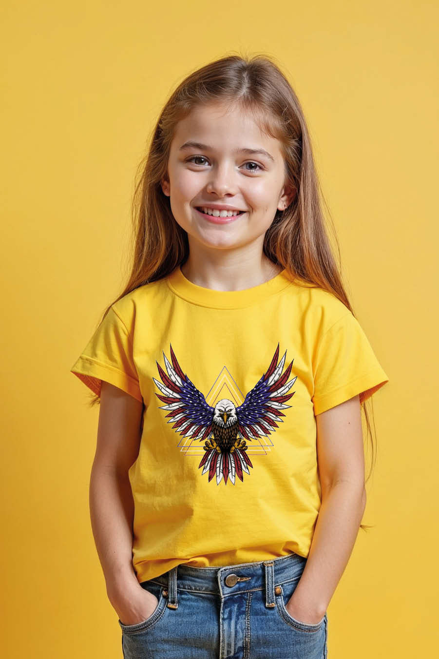American Flag Bald Eagle Geometric Graphic T-Shirt Comfortable Kids Printed