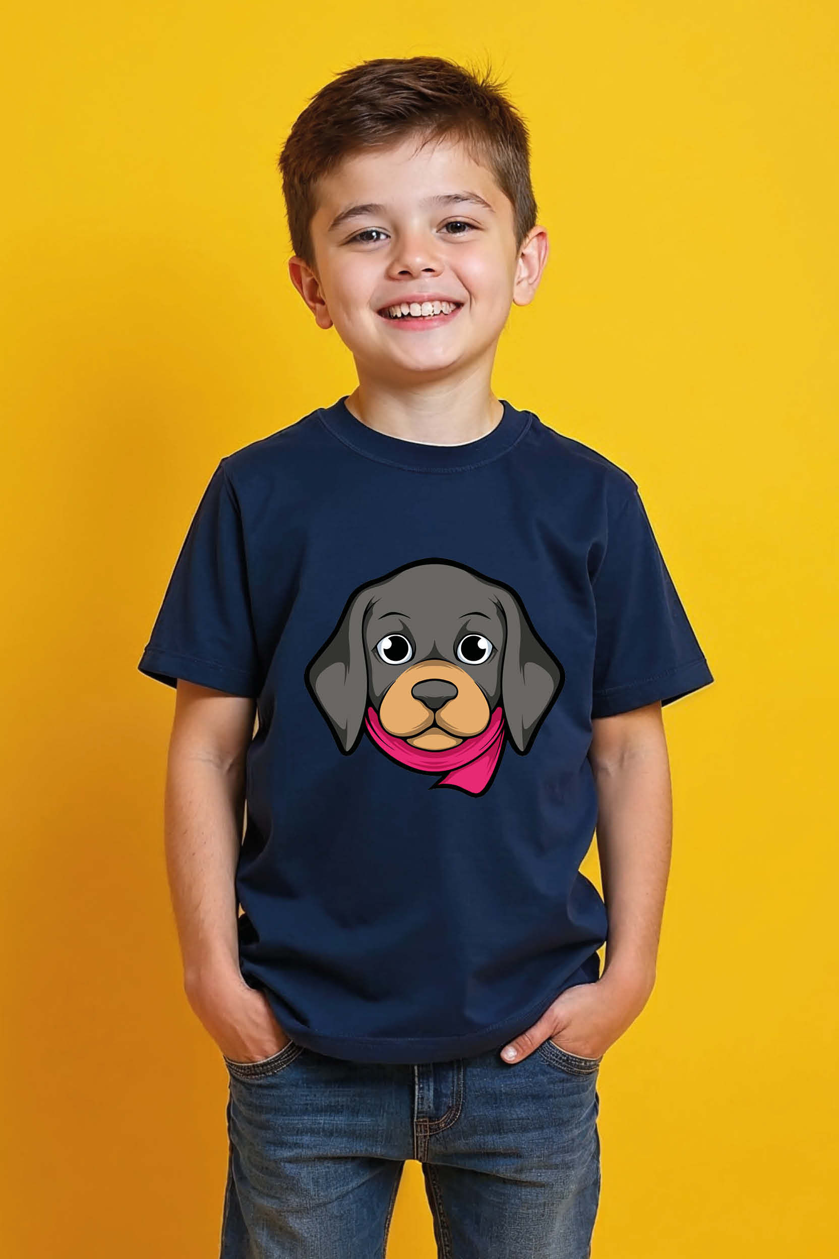 Cute Dachshund/Dog with Pink Scarf Cartoon Tee Playful Cool Kids T-Shirt