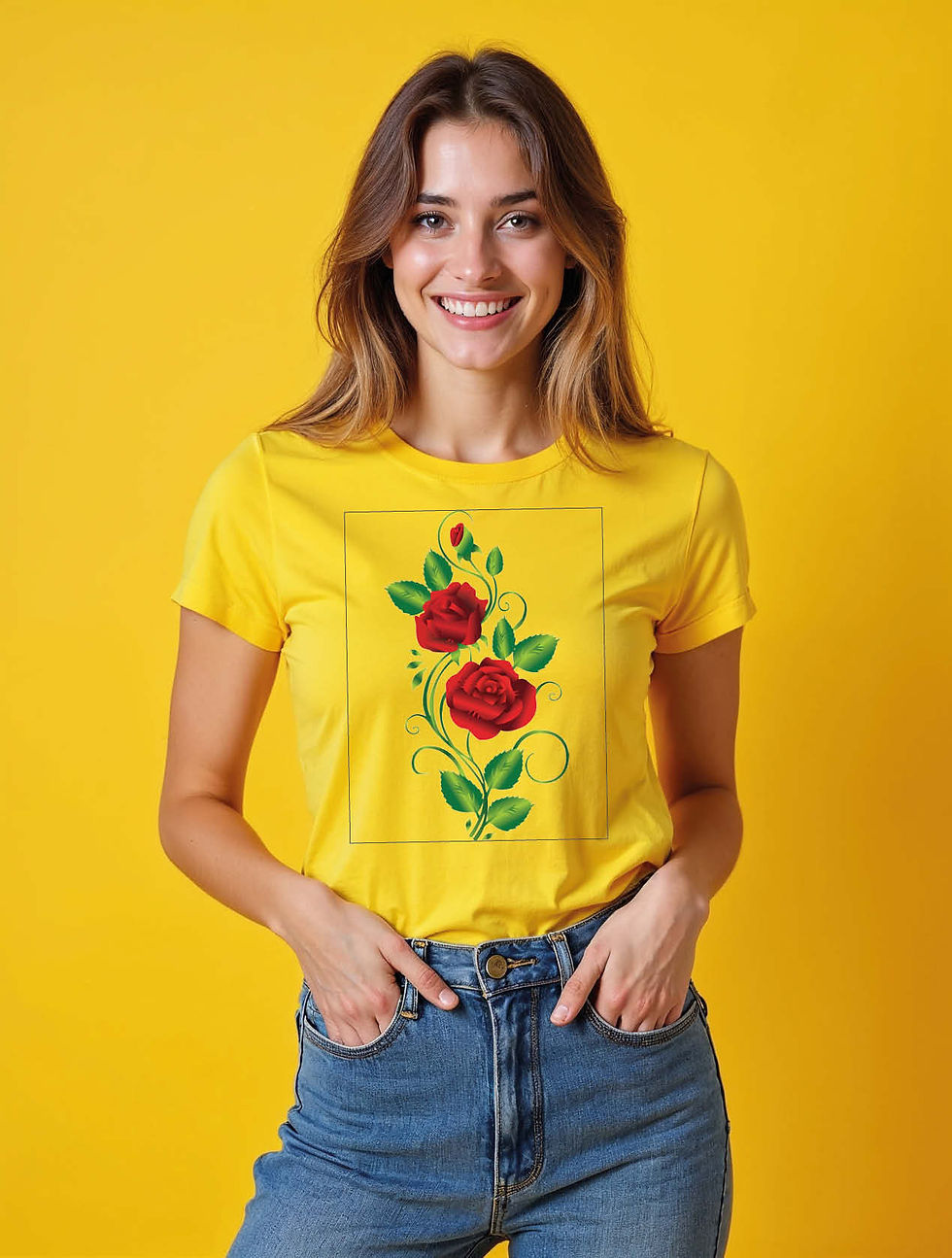 Thumbnail: Red Roses and Greenery Print Casual Women’s Printed T-Shirt – Buy Now