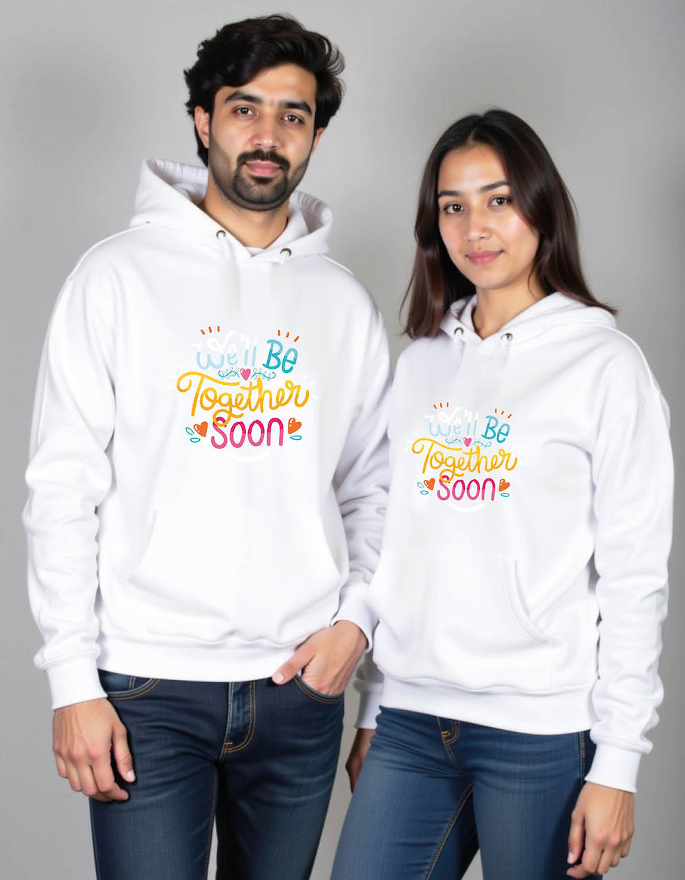 Thumbnail: we'll be together soon Streetwear Printed Graphic Couple Hoodies