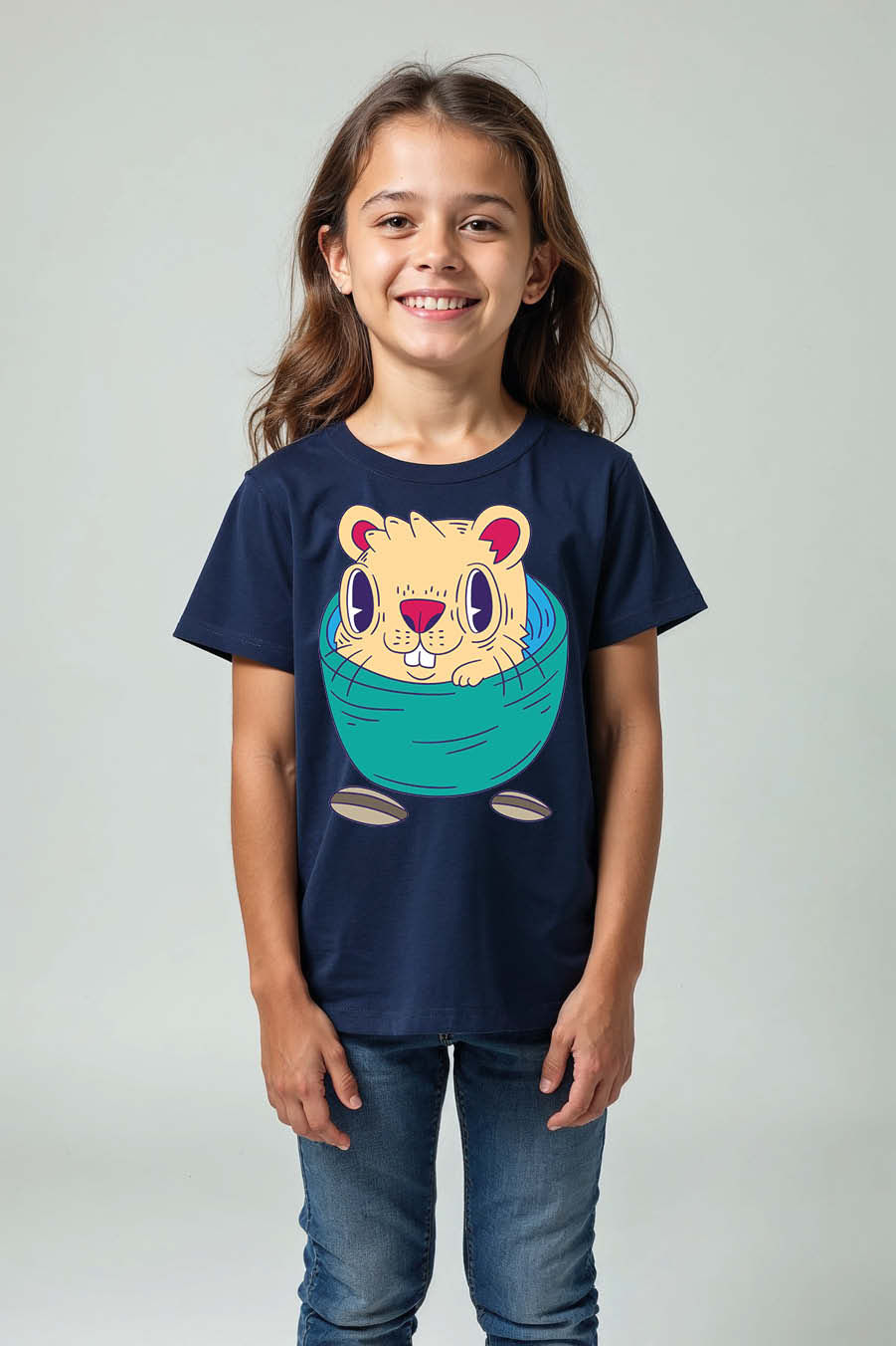 Thumbnail: Cute Hamster in a Teal Bowl Graphic T-Shirt Trendy Cute Kids Typography T-Shirt