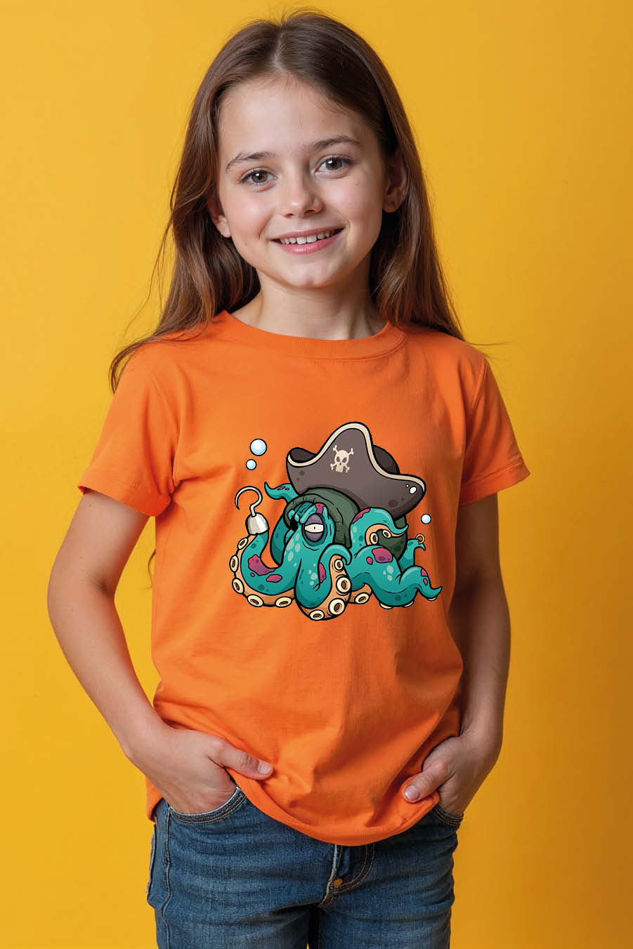 Thumbnail: Cartoon Pirate Octopus Graphic T-Shirt Colorful Printed T-Shirt