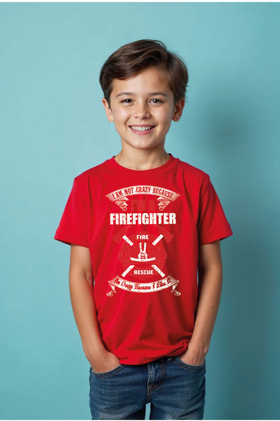 Thumbnail: i am not crazy because i m a firefighter Playful Typography Print T-Shirt
