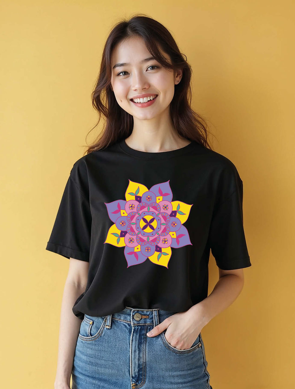 Thumbnail: Vibrant Petal Mandala Stylish Women’s Printed Graphic Streetwear T-Shirt