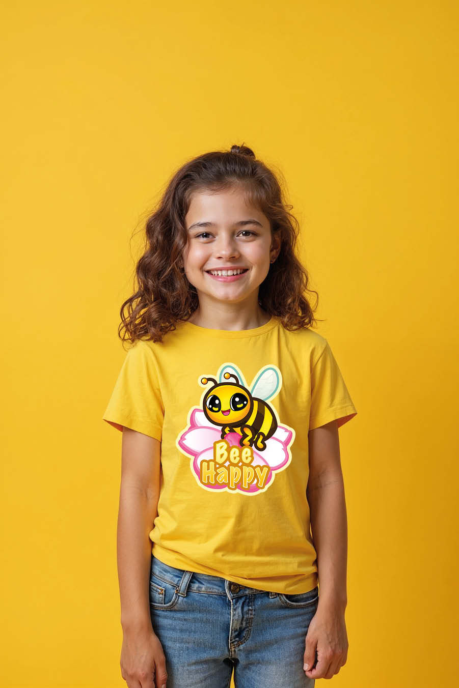 Thumbnail: Bee Happy Fashion Trendy Printed Tee for Kids – Drawing Print Design for Boys