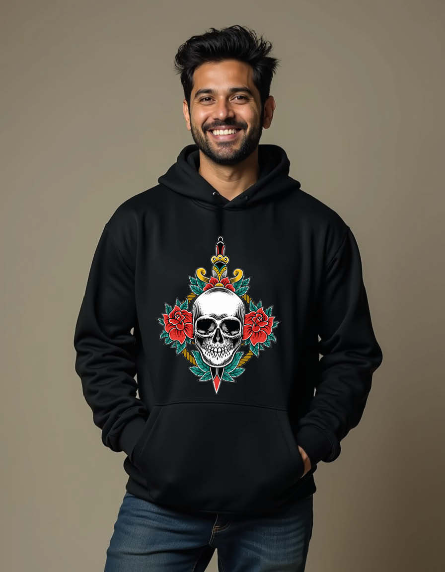 Thumbnail: Royal Skull with Crown & Roses Unisex Graphic Printed Hoodies for mens & womens