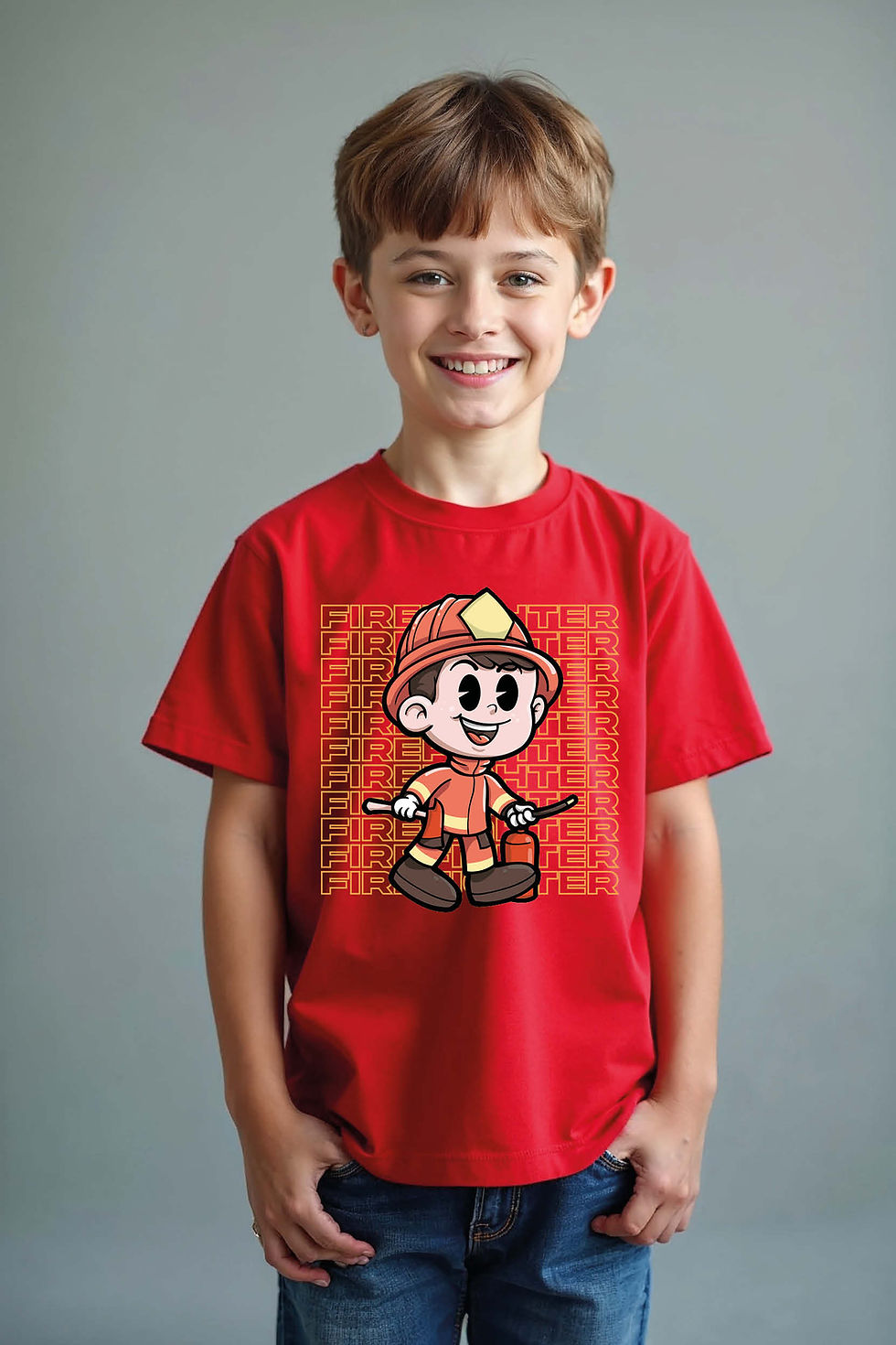 Thumbnail: Retro Cartoon Firefighter Hero T-Shirt Trendy Unisex Kids Graphic Tee