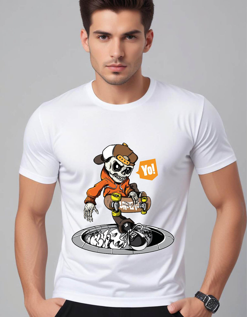 Thumbnail: skater skeleton background mens printed graphic t shirt