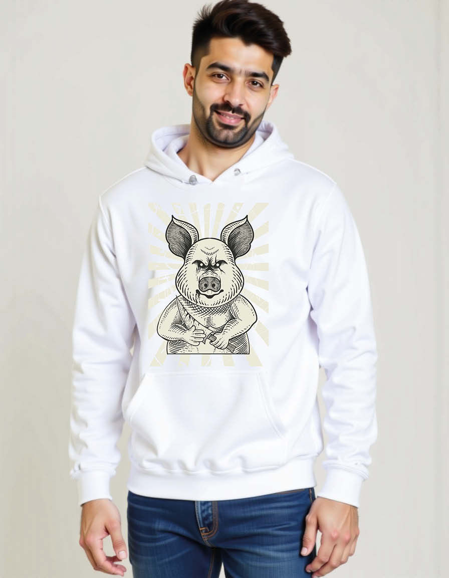 Thumbnail: vintage psychopath pig with an engraving style Unisex Graphic Printed Hoodies