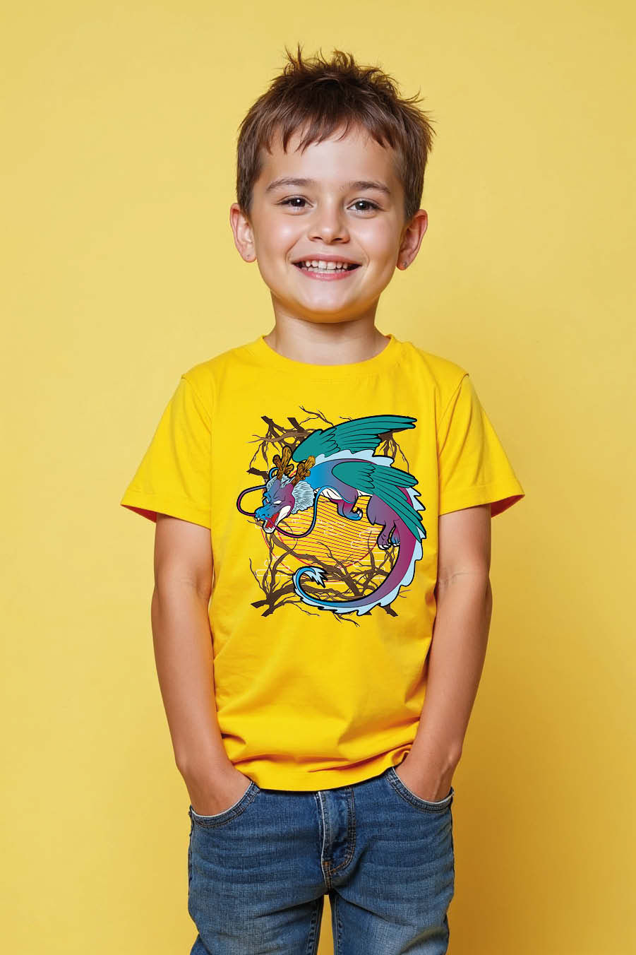 Thumbnail: Winged Dragon Graphic Trendy Kids Graphic Tee –Graphic Print Design Boys & girls