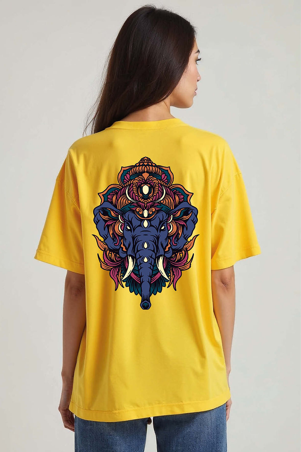 Intricate Mandala Elephant stylish Unisex Oversized Drop Shoulder T-Shirt
