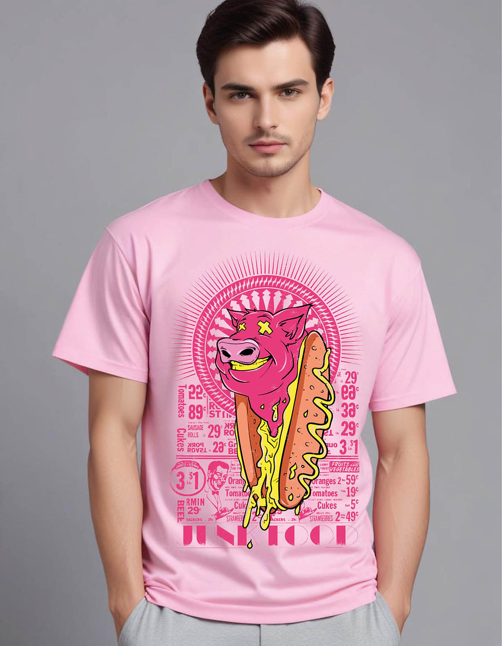 Thumbnail: dead pig head hot dog menu mens printed graphic t shirt