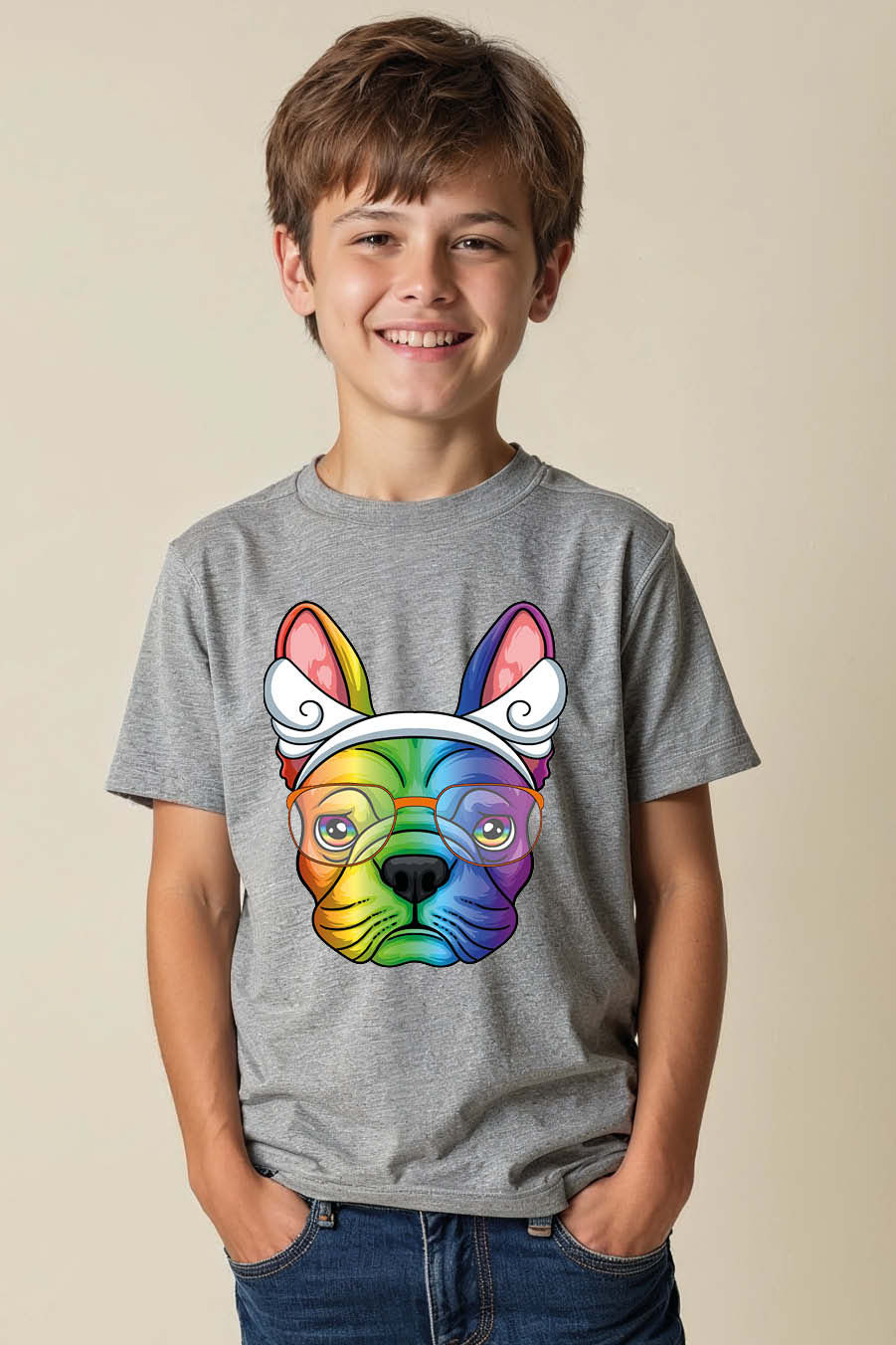 Thumbnail: Rainbow French Bulldog with Angel Wings and Glasses T-Shirt Buy Now