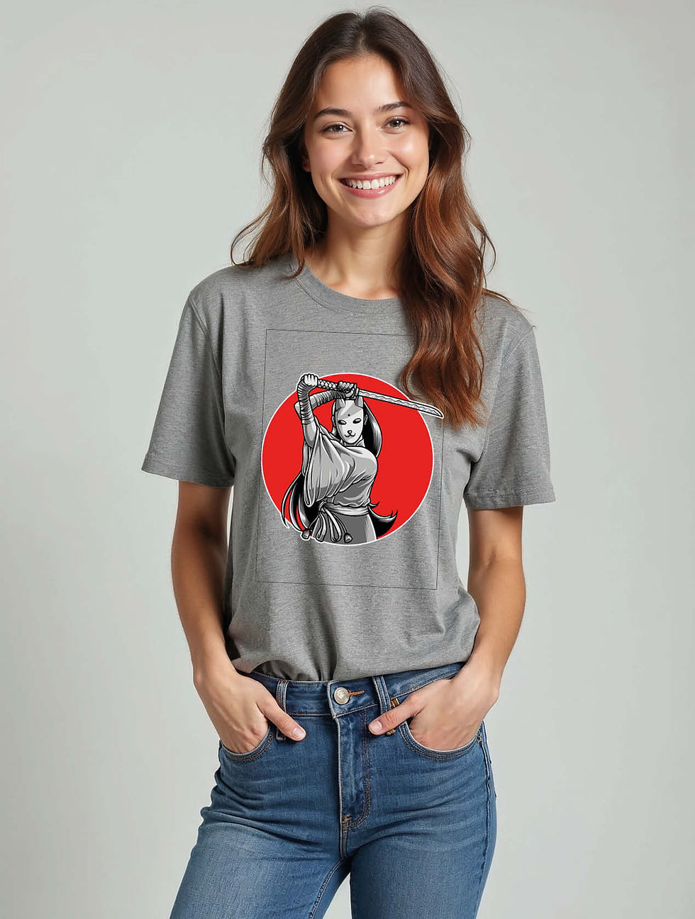 Thumbnail: Monochrome Female Samurai Modern Women’s Streetwear T-Shirt – Fast Delivery