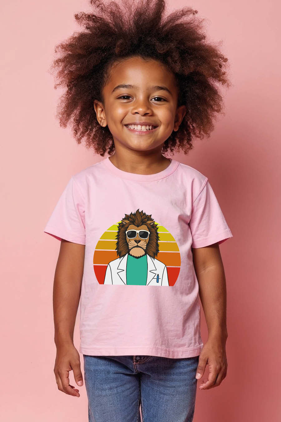 Cool Doctor Lion Graphic Kids T-Shirt – Funny Retro Sunset Design | Soft Cotton